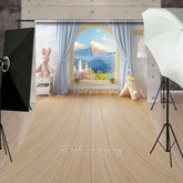 Aperturee Aperturee Fairytale Window Cake Smash Sweep Backdrop Kids Room with Castle View Whimsical First Birthday Photo Prop